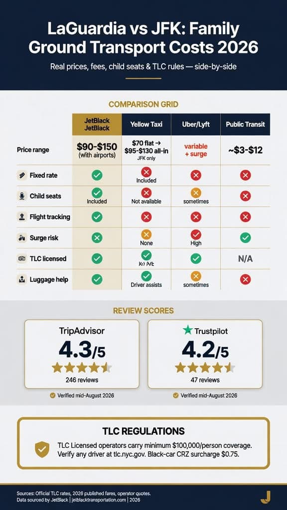 Infographic Nyc For-Hire Vehicle Landscape Comparing Black Cars, Yellow Taxis, Rideshares Across Licensing, Insurance Minimum, Surge Pricing, Fixed Rate Availability