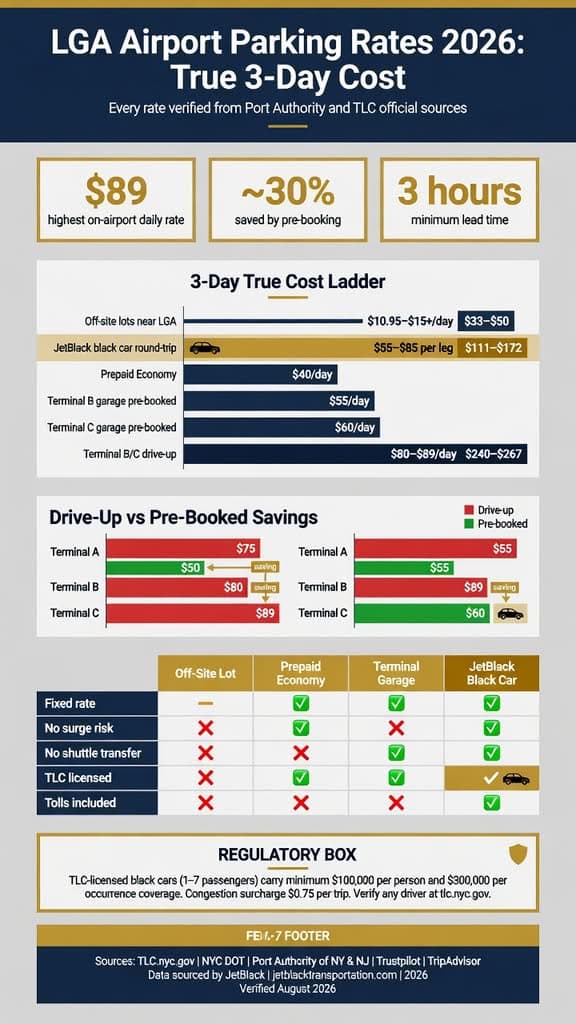 Lga Airport Parking Rates: 5 Honest Costs For 2026 Business Travelers 3 August 21, 2026 Nyc For-Hire Vehicle Landscape Comparison Of Black Cars Taxis Rideshares And Lga Parking Options Infographic