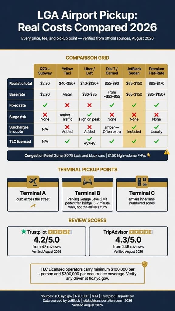 Nyc For-Hire Vehicle Landscape Comparing Black Cars, Yellow Taxis, Rideshares, And Limos For Lga Airport Pickup Infographic