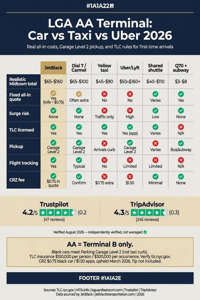 Lga Aa Terminal: 7 Honest Facts For First-Time Visitors 2026 3 August 17, 2026 Nyc For-Hire Vehicle Landscape Comparing Black Cars, Yellow Taxis, Rideshares At Lga Terminal B