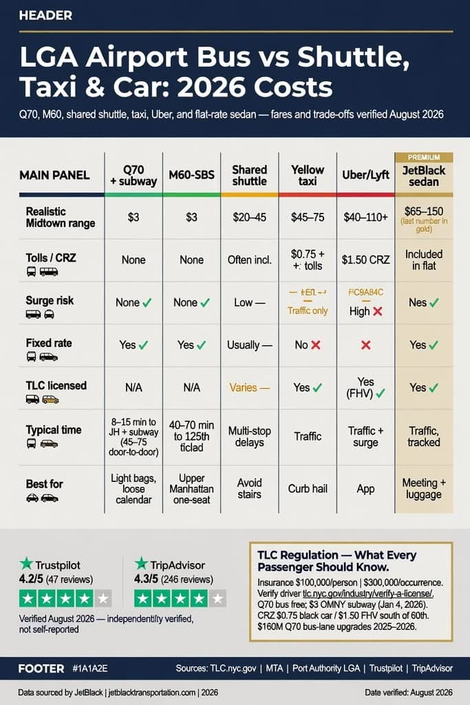 Nyc For-Hire Vehicle Landscape Comparing Black Cars, Yellow Taxis, Rideshares, Buses And Lga Airport Shuttle Options
