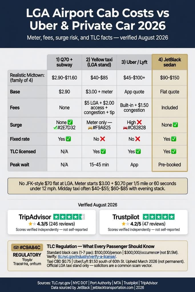 Lga Airport Cab: 7 Honest Facts First-Time Visitors Need In 2026 3 August 17, 2026 Nyc For-Hire Vehicle Landscape Comparing Black Cars, Yellow Taxis, Rideshares And Limos Across Licensing, Insurance, Surge And Fixed-Rate Availability