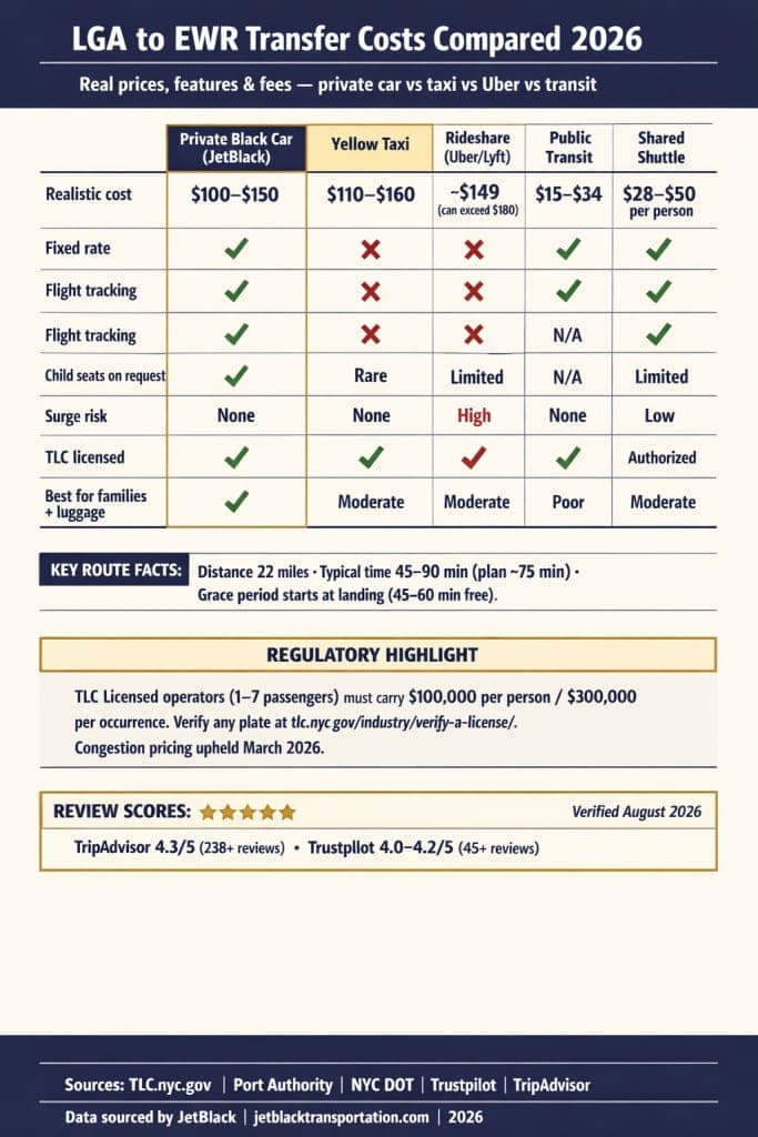 Lga Airport To Ewr: 7 Honest Facts Families Need In 2026 3 August 21, 2026 Nyc For-Hire Vehicle Landscape Comparing Black Cars Yellow Taxis Rideshares And Limos For Lga To Ewr Infographic