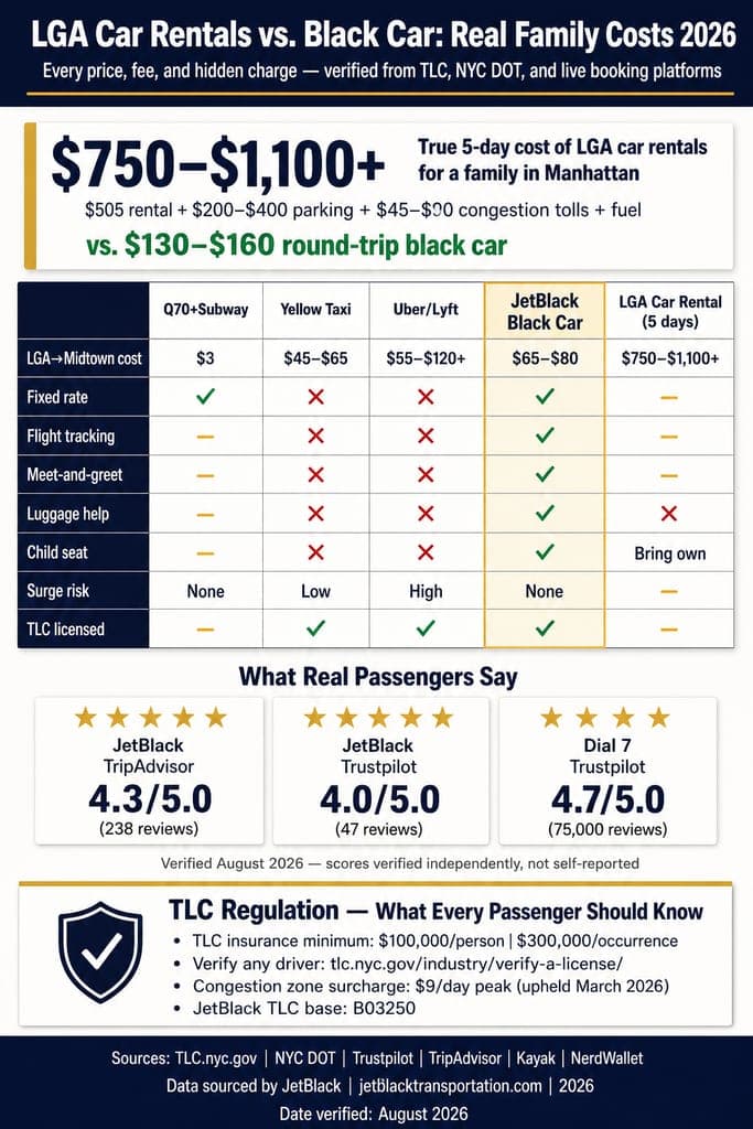 Nyc Ground Transport Comparison Nyc For-Hire Vehicle Landscape Comparing Black Cars Taxis Rideshares And Lga Car Rentals Infographic