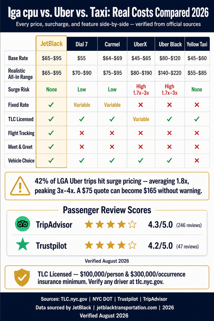 Nyc For-Hire Vehicle Landscape For Lga Cpu Nyc For-Hire Vehicle Landscape Comparison Chart: Black Cars Vs Yellow Taxis Vs Rideshares Vs Limos For Lga Cpu Options Infographic