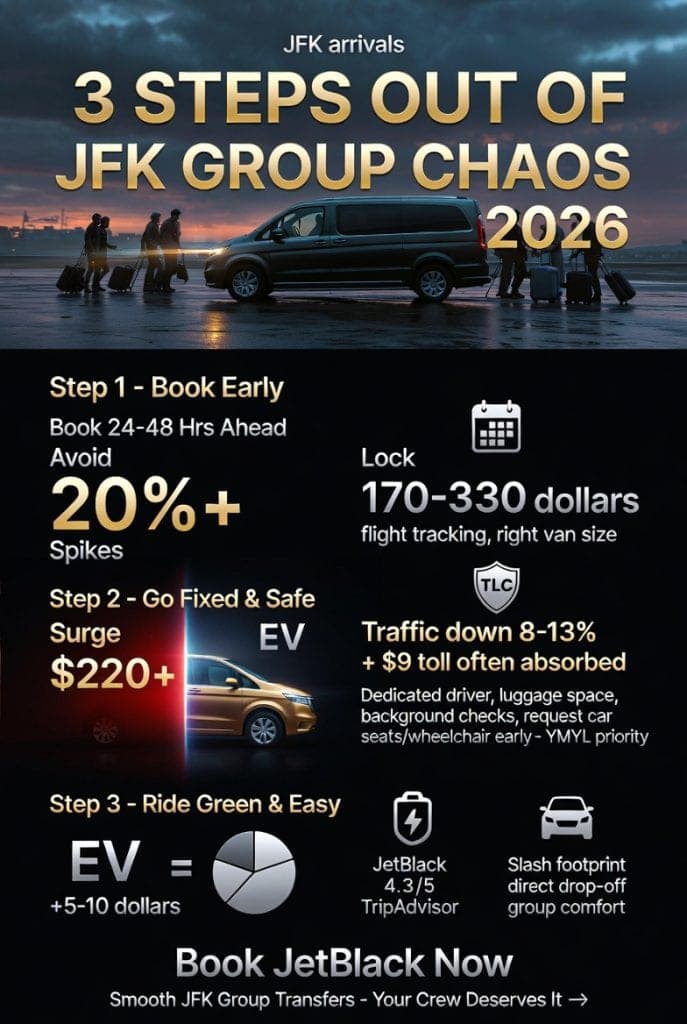 Car Service Nyc Jfk For Groups: The Honest Way To Get Your Whole Crew Out Of The Airport Without Losing It In 2026 3 August 28, 2026 Infographic Car Service Nyc Jfk For Groups
