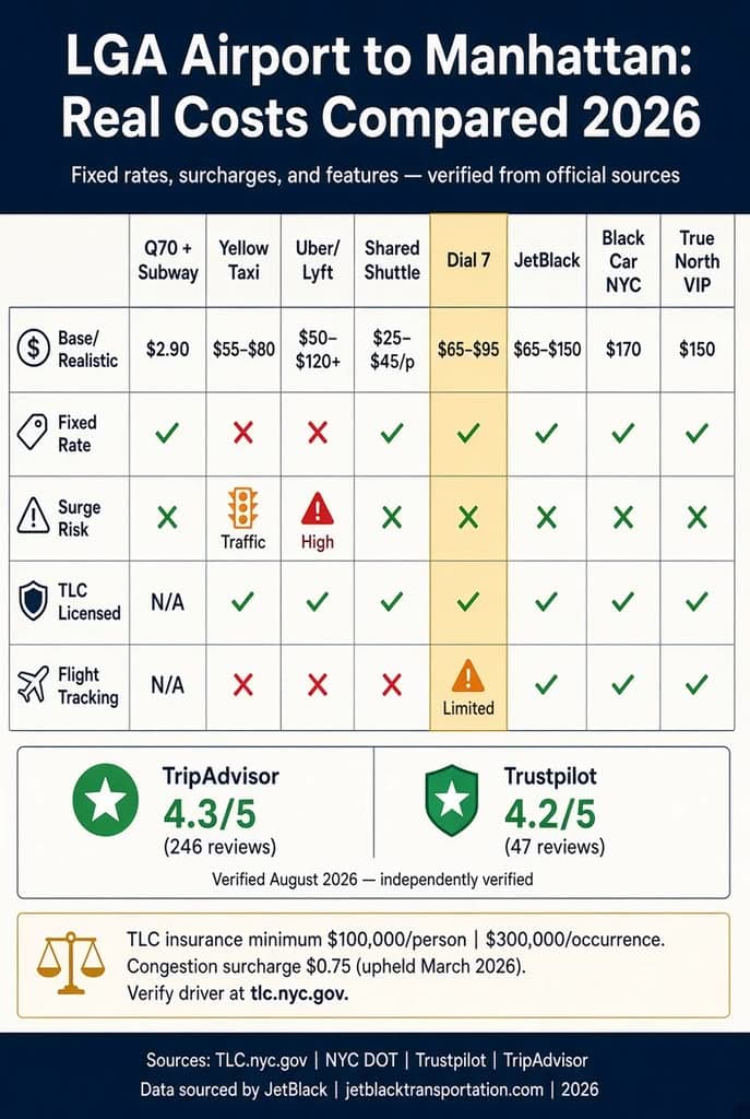 Lga Airport To Manhattan: 7 Honest Facts Business Travelers Need In 2026 3 August 21, 2026 Infographic Lga Airport To Manhattan Cost Comparison 2026 — Black Car Vs Taxi Uber Shuttle