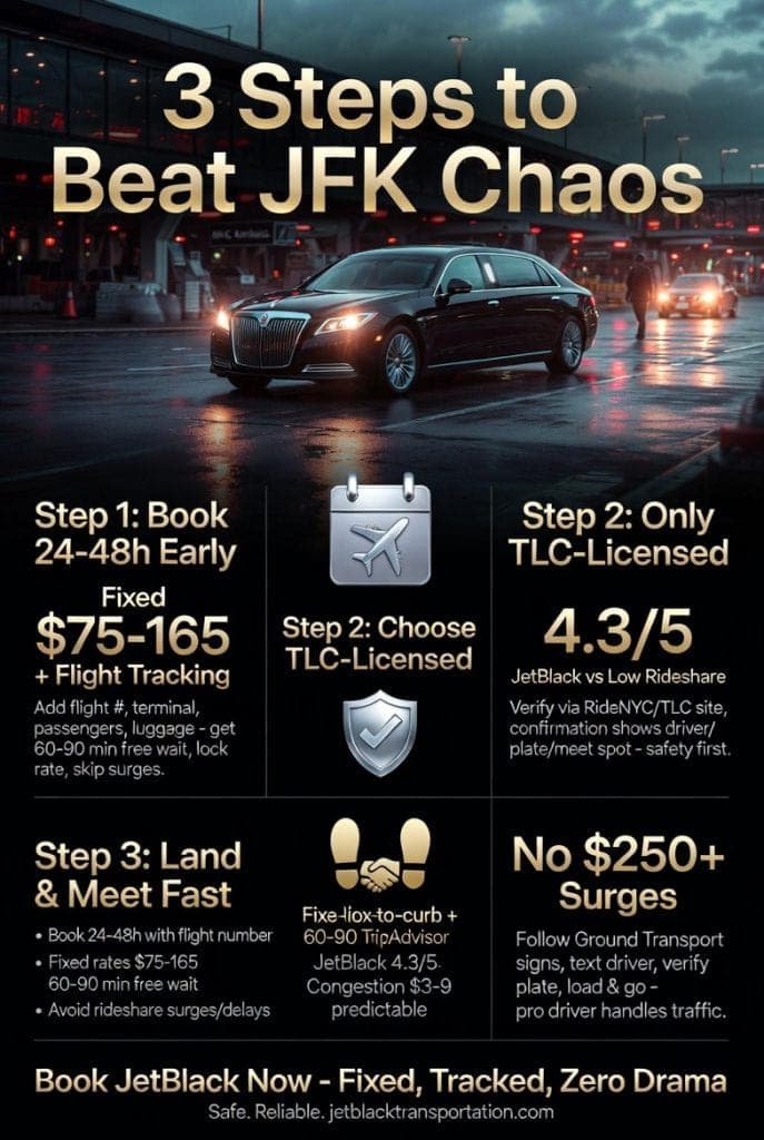How to Book an Airport Pickup Service at JFK 2026: The Raw, No-BS Guide From Someone Who's Watched Travelers Get Absolutely Wrecked by Bad Choices 3 October 14, 2026 Infographic how to book an airport pickup service at jfk