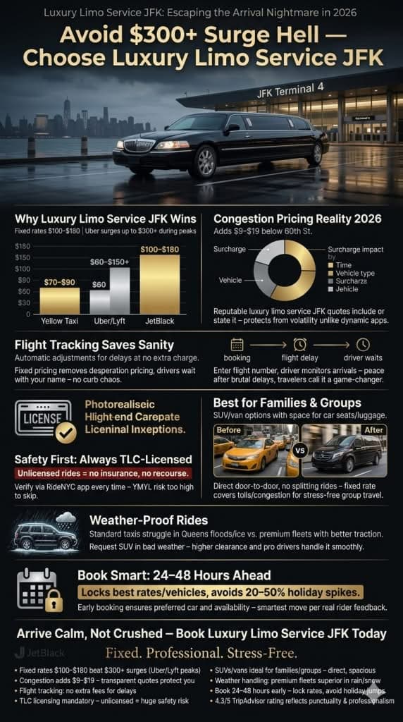 luxury limo service jfk-infographic Infographic showing 2026 NYC congestion pricing impacts on luxury limo service JFK