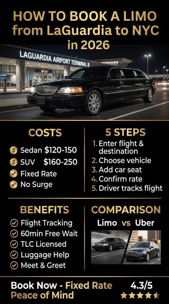  How to book a limo from LaGuardia to NYC cost comparison and savings infographic