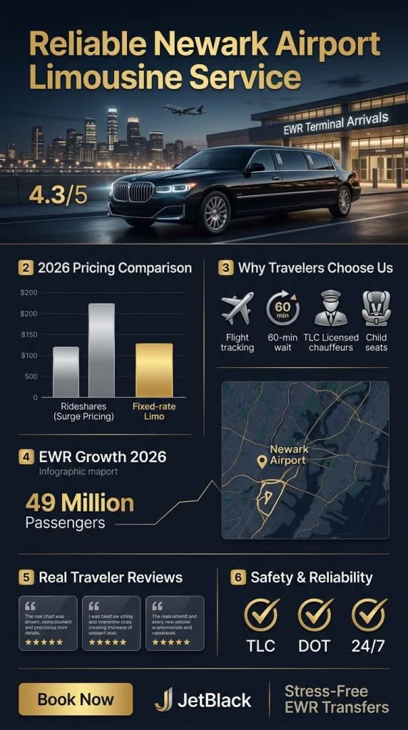 reliable newark airport limousine Infographic comparing costs for reliable Newark Airport limousine service vs ride-share in 2026