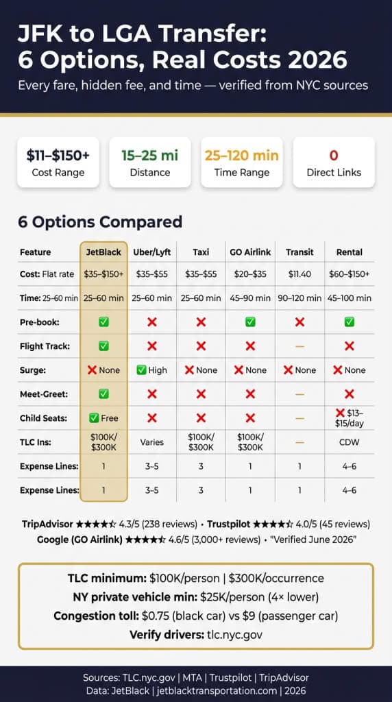 how much is a transfer from jfk to lga