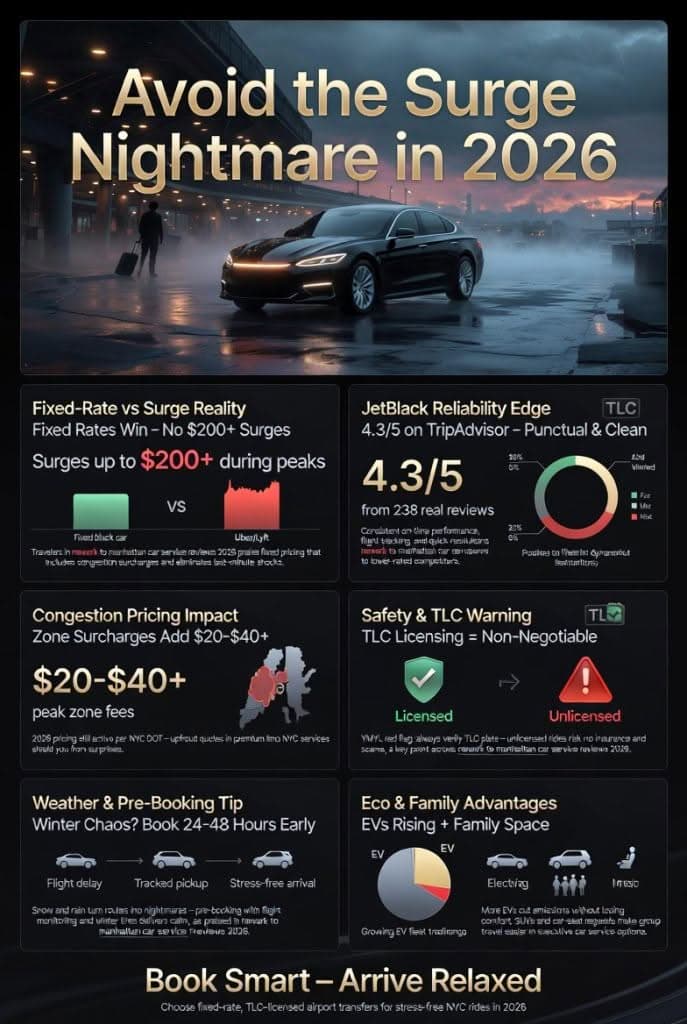 Newark To Manhattan Car Service Reviews 2026-Infographic Infographic Visual Breakdown Of Newark To Manhattan Car Service Reviews 2026 Surcharge Impacts