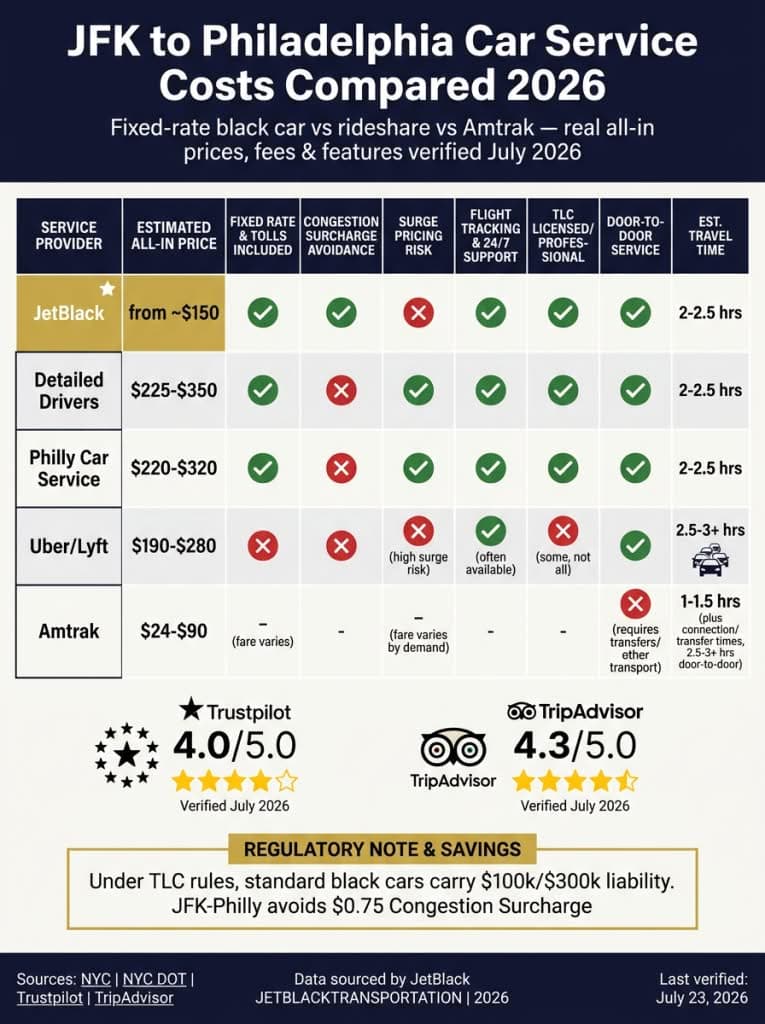 how much is a car service from jfk to philadelphia