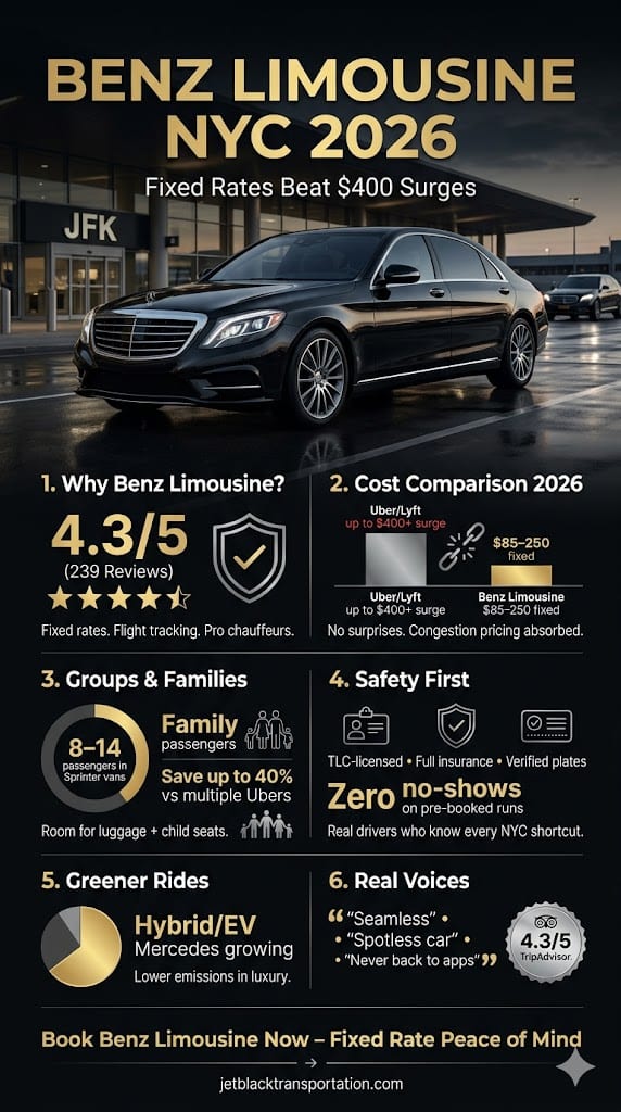 Mercedes-Benz Limo Service In New York City 2026: When The City Tries To Break You, This Is The Ride That Doesn’t 3 August 30, 2026 Infographic Benz Limousine