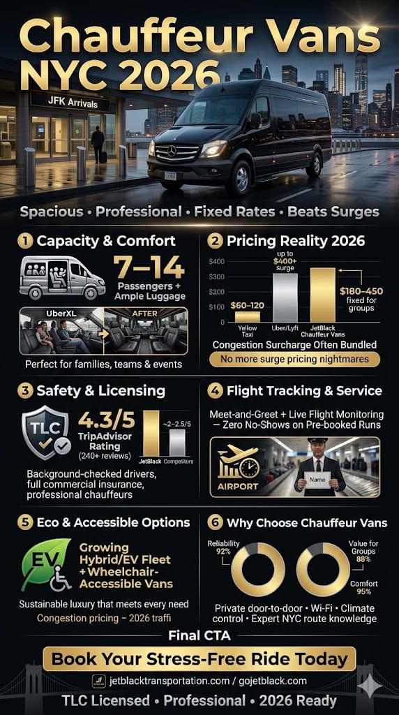 Chauffeur Vans Nyc: 7 Honest Facts Corporate Bookers Need In 2026 3 August 24, 2026 Infographic Chauffeur Vans