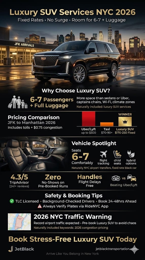 Luxury Suv Services Nyc: 5 Honest Facts For First-Time Visitors 2026 3 August 23, 2026 Infographic Luxury Suv Services