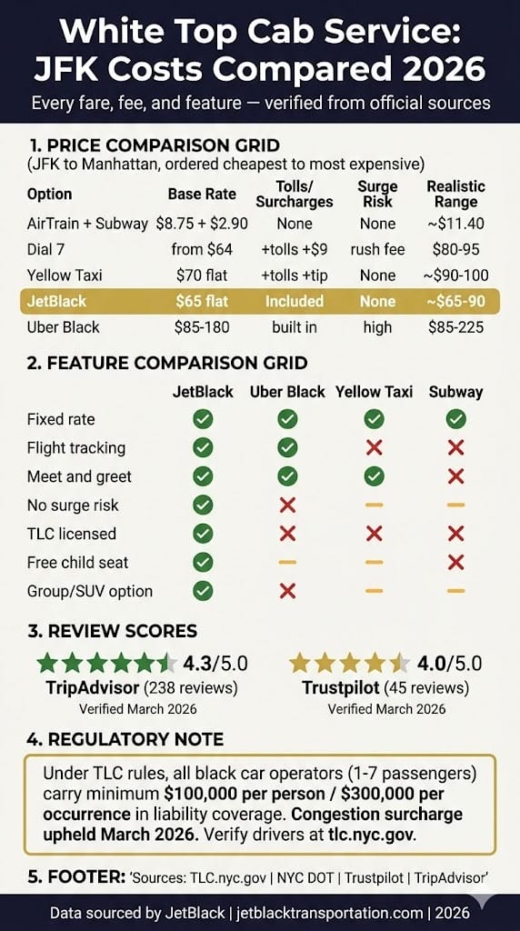 White Top Cab Service: The Honest 2026 Booker’s Test 3 October 11, 2026 Infographic white top cab service