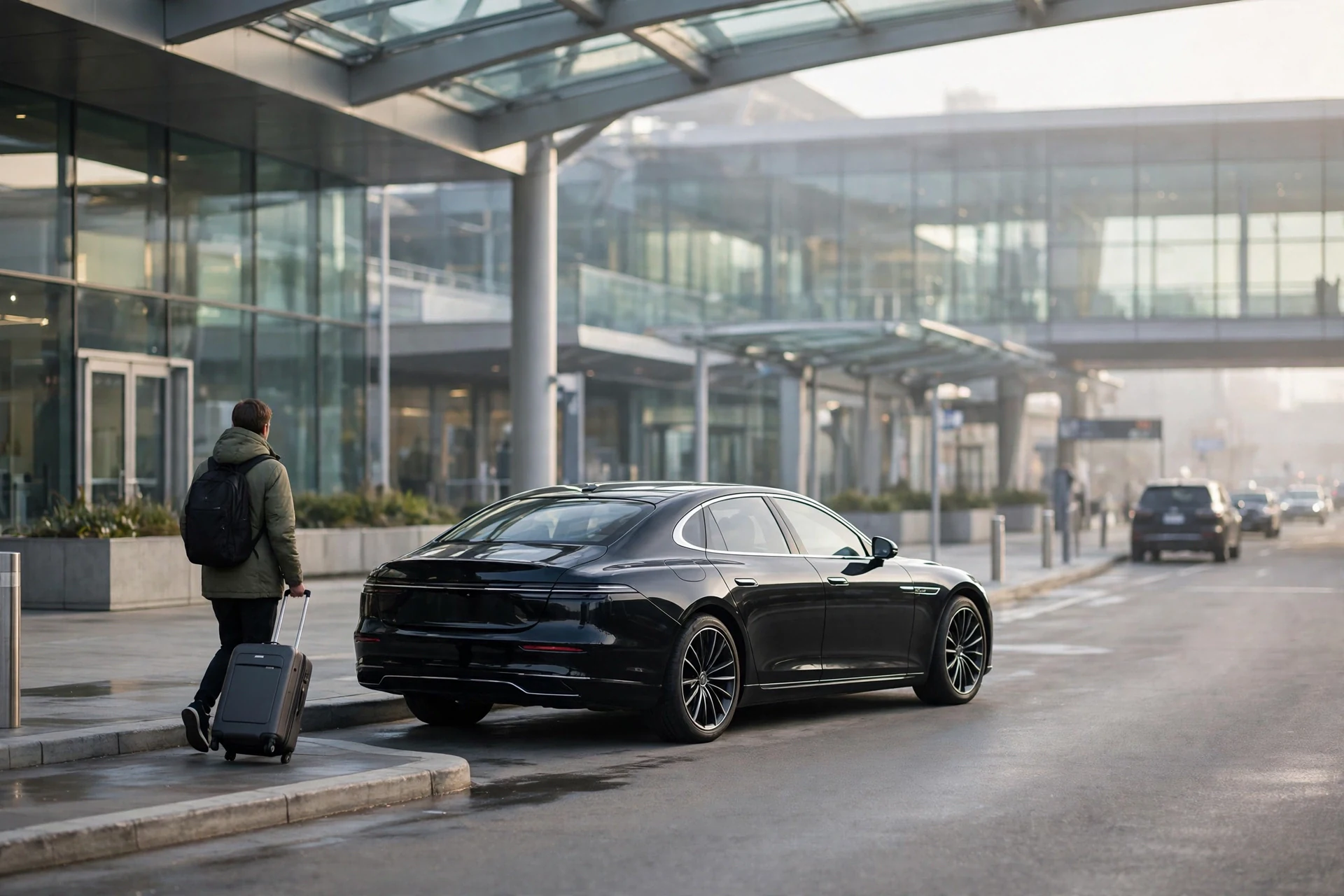Blogs | Articles | News | Tips & Tricks | Video | FAQ | Infomation 3 October 17, 2026 airport limo service JFK: black sedan waiting at the JFK terminal departures curb as a traveler approaches with a rolling suitcase