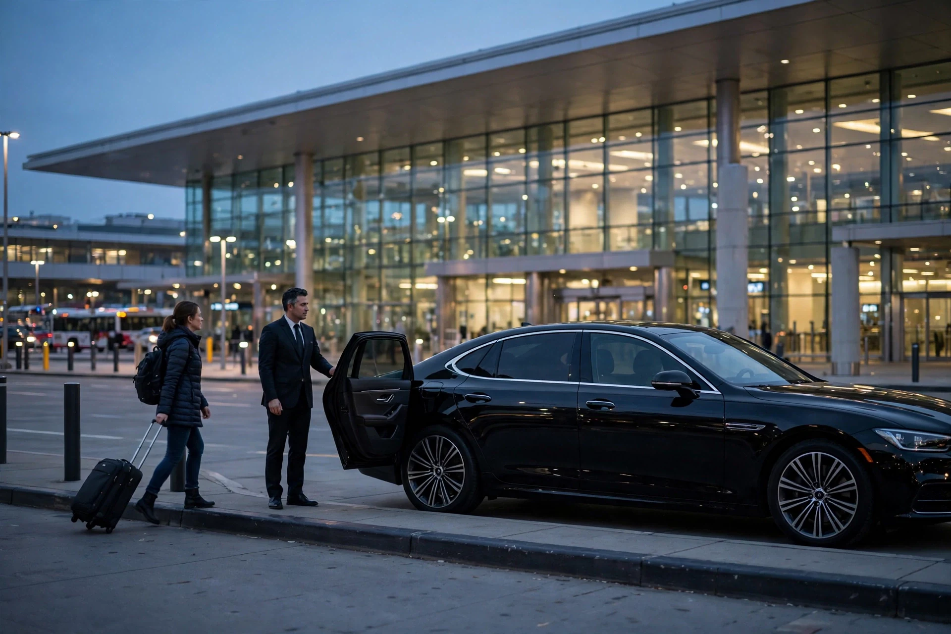 Blogs | Articles | News | Tips & Tricks | Video | FAQ | Infomation 2 October 19, 2026 Airport pickup service: a black sedan waiting at the JFK arrivals curb at dusk as a traveler approaches with a rolling suitcase