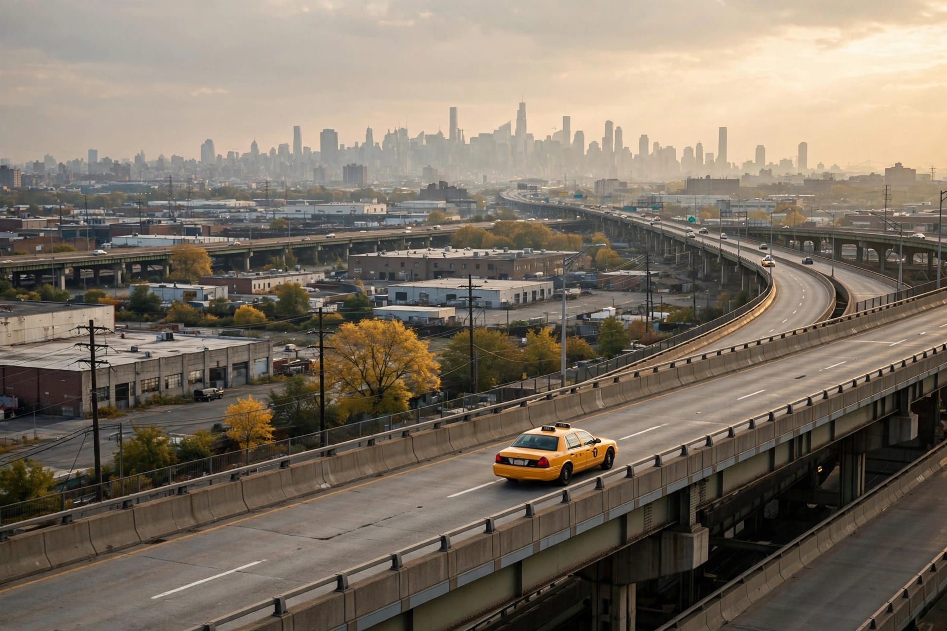 American Airlines Transfer from JFK to LGA: The Honest 2026 Guide 3 October 16, 2026 american airlines transfer from jfk to lga: yellow taxi on a Queens highway with the Manhattan skyline in the distance