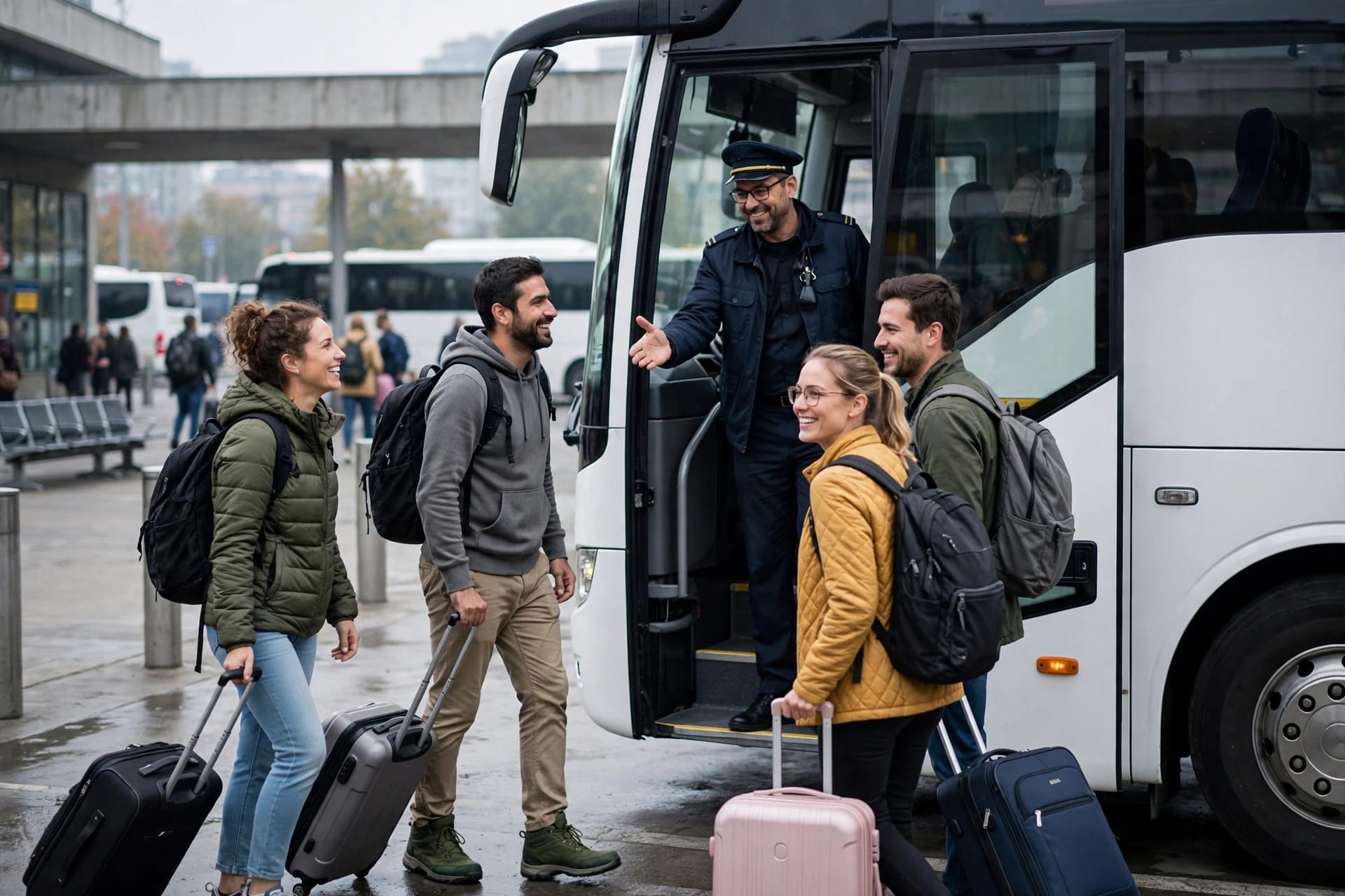 Bus Tours from Boston to New York City: The Honest 2026 Guide 3 October 12, 2026 bus tours from boston to new york city: travelers boarding a coach bus at the terminal in the morning
